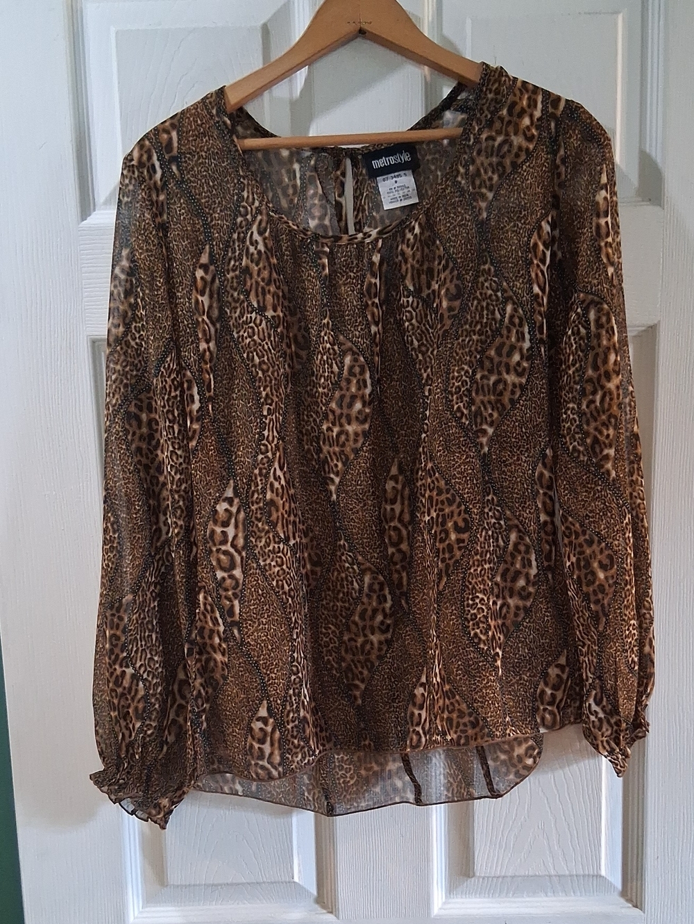 Silky Animal Print Long Sleeve Blouse - brown
